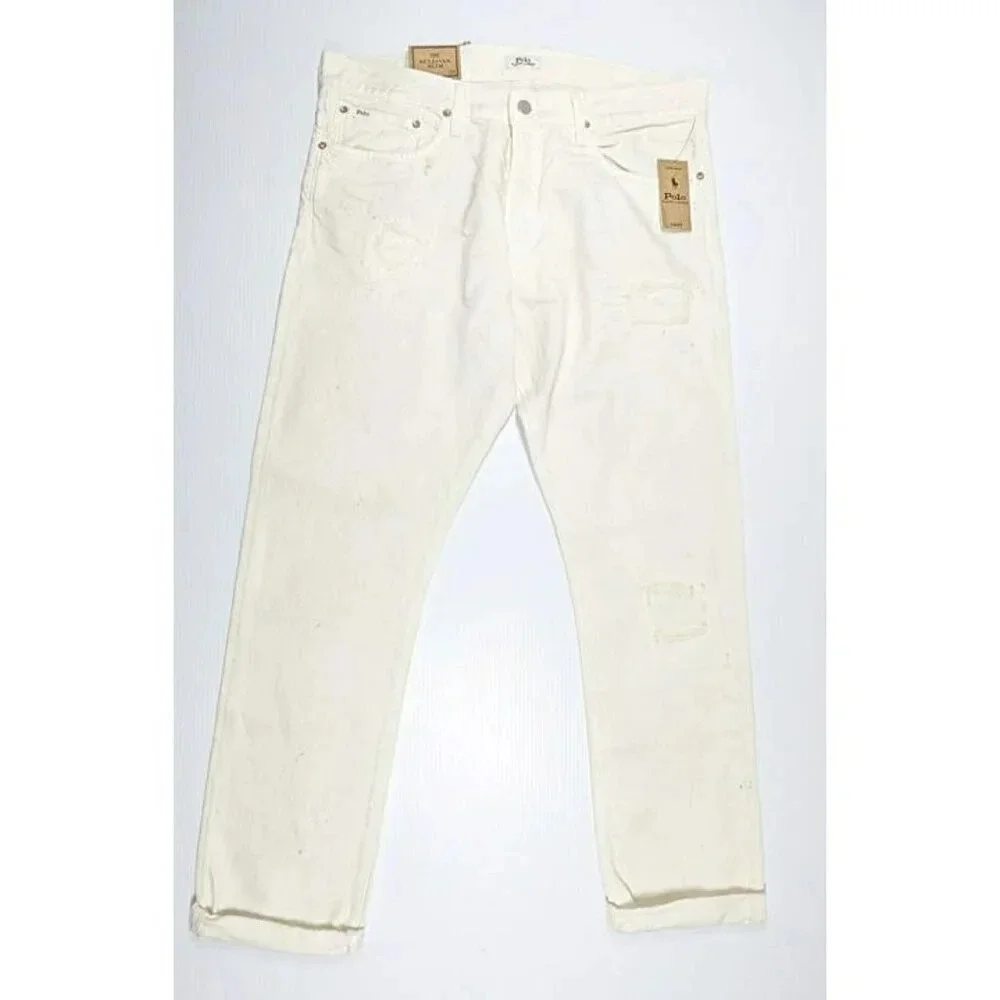 Polo Ralph Lauren Men's Sullivan Slim Distressed Jean White Size 34 (MSRP $198)